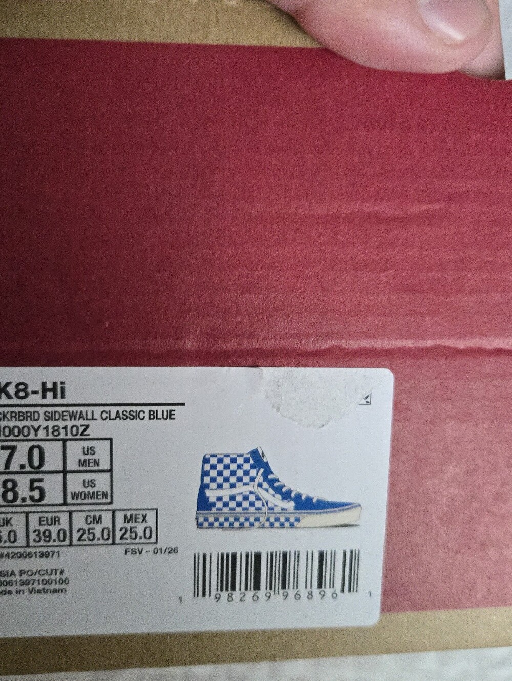 Vans Classic Sk8 Hi Canvas Women Shoes Blue And White High Top Checkers 0926 - Picture 8 of 9